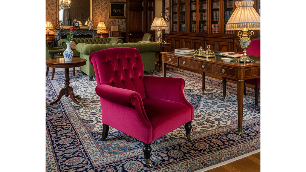 Antique armchair in late 19th century drawing room