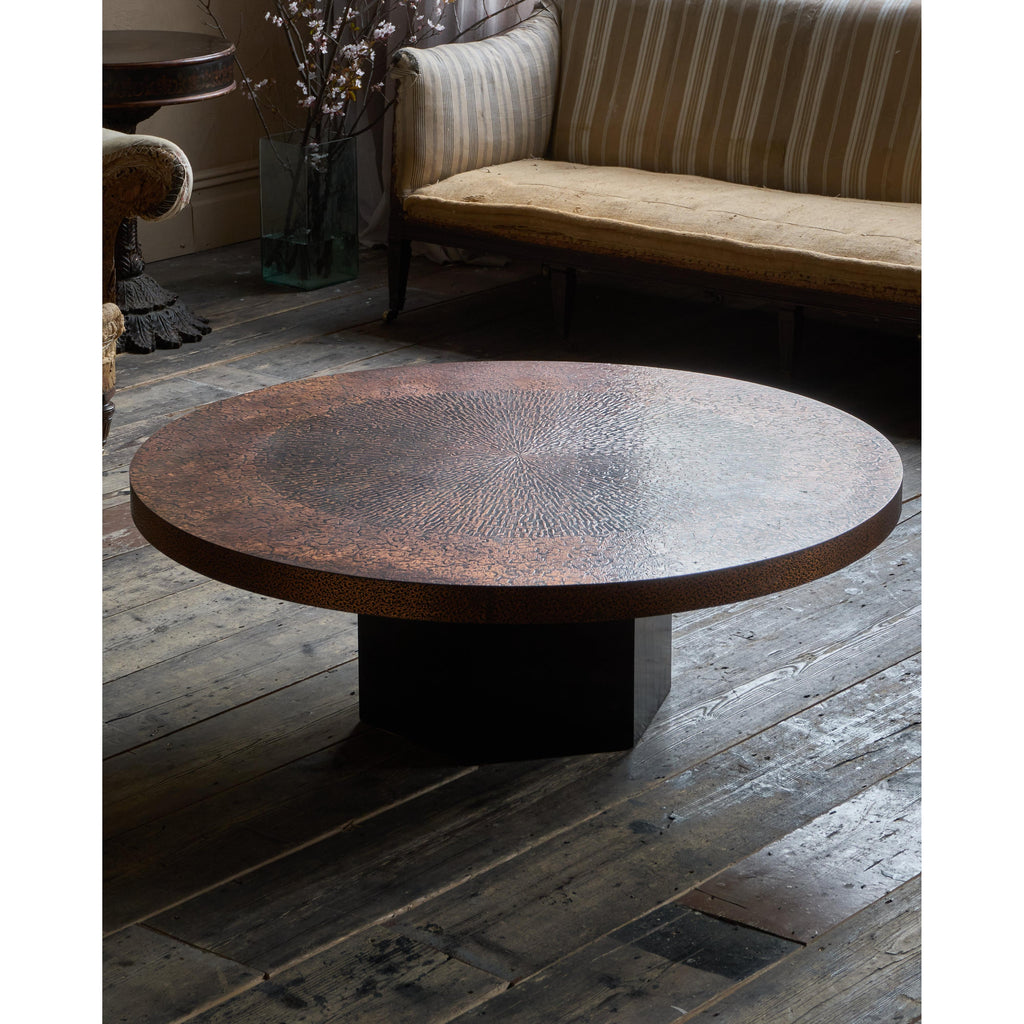 1970s Brutalist Coffee Table - Circular Etched Copper Top-Mid Century Tables-KONTRAST