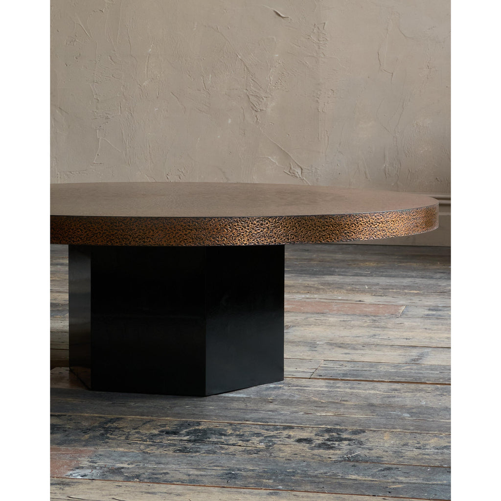1970s Brutalist Coffee Table - Circular Etched Copper Top-Mid Century Tables-KONTRAST