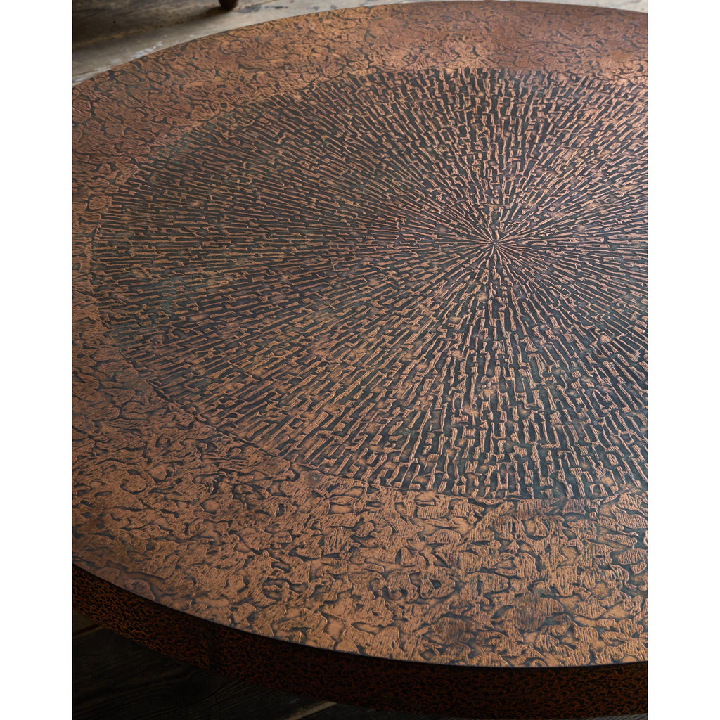 1970s Brutalist Coffee Table - Circular Etched Copper Top-Mid Century Tables-KONTRAST