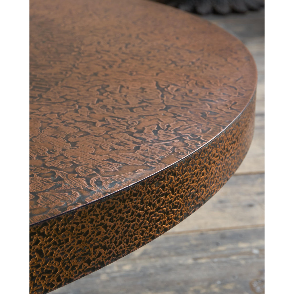 1970s Brutalist Coffee Table - Circular Etched Copper Top-Mid Century Tables-KONTRAST