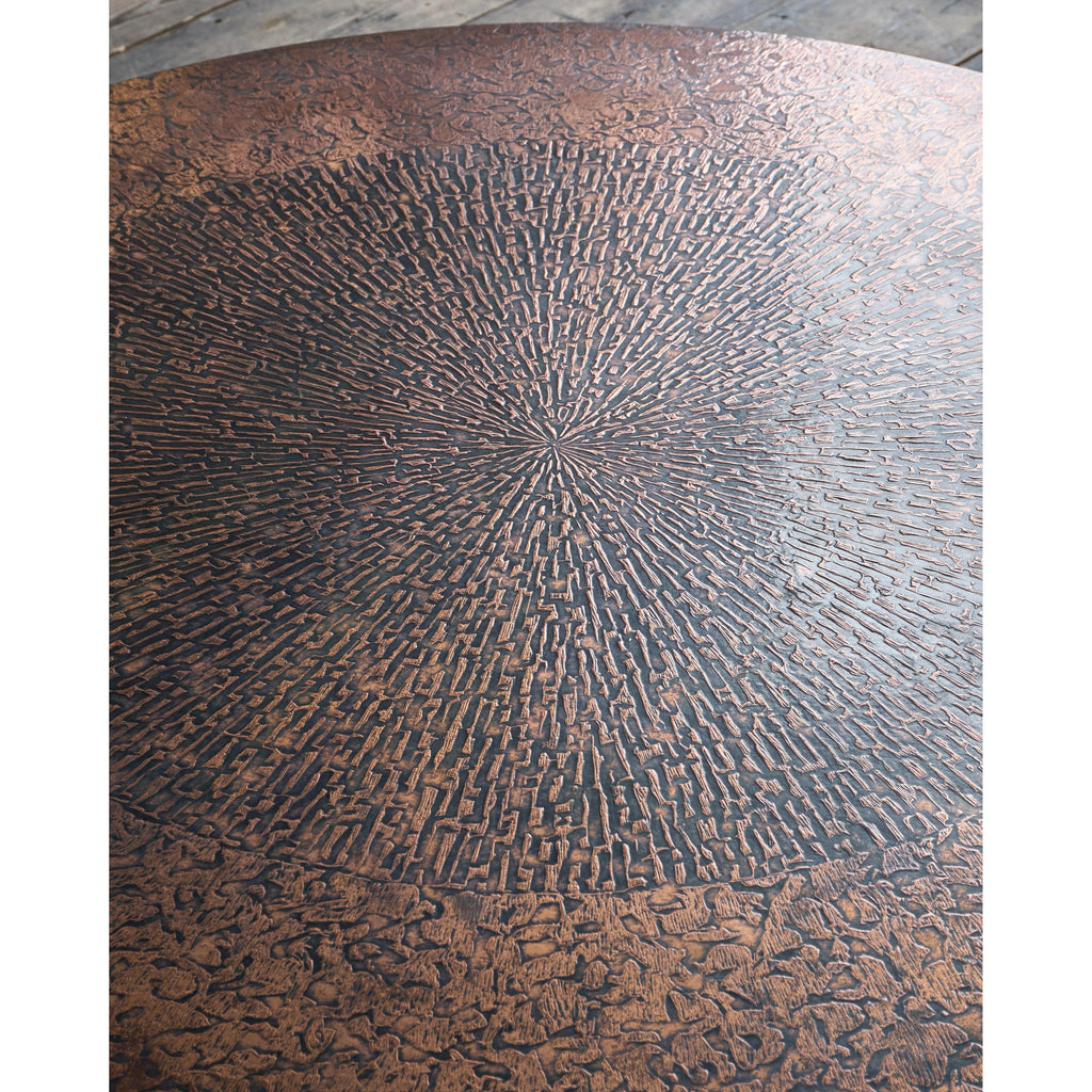 1970s Brutalist Coffee Table - Circular Etched Copper Top-Mid Century Tables-KONTRAST