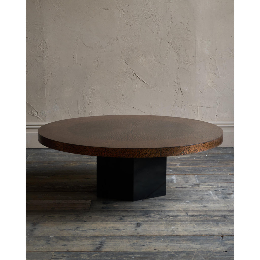 1970s Brutalist Coffee Table - Circular Etched Copper Top-Mid Century Tables-KONTRAST