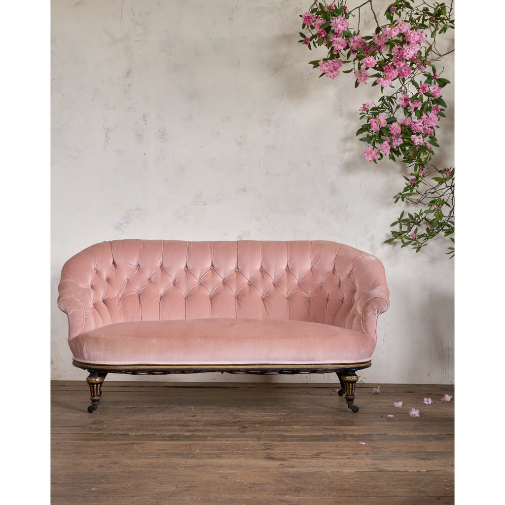 A Good Quality Aesthetic Movement Sofa - Pink Velvet-Antique Seating-KONTRAST