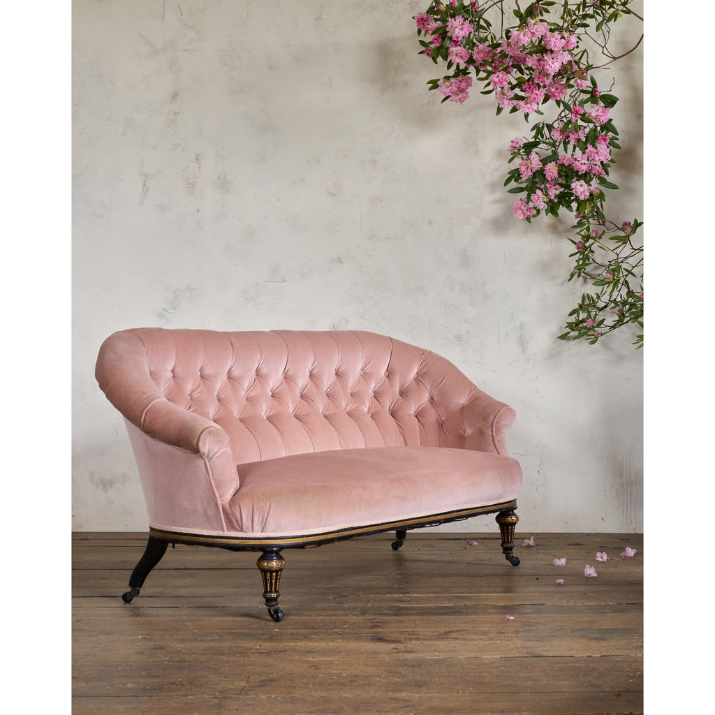 A Good Quality Aesthetic Movement Sofa - Pink Velvet-Antique Seating-KONTRAST
