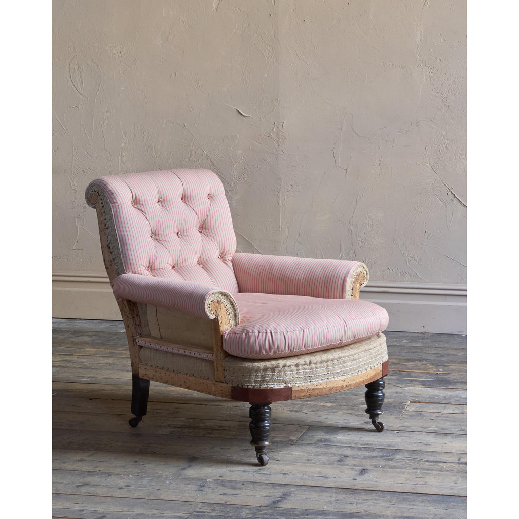 Antique Armchair - deconstructed and with striped ticking.-Antique Seating-KONTRAST