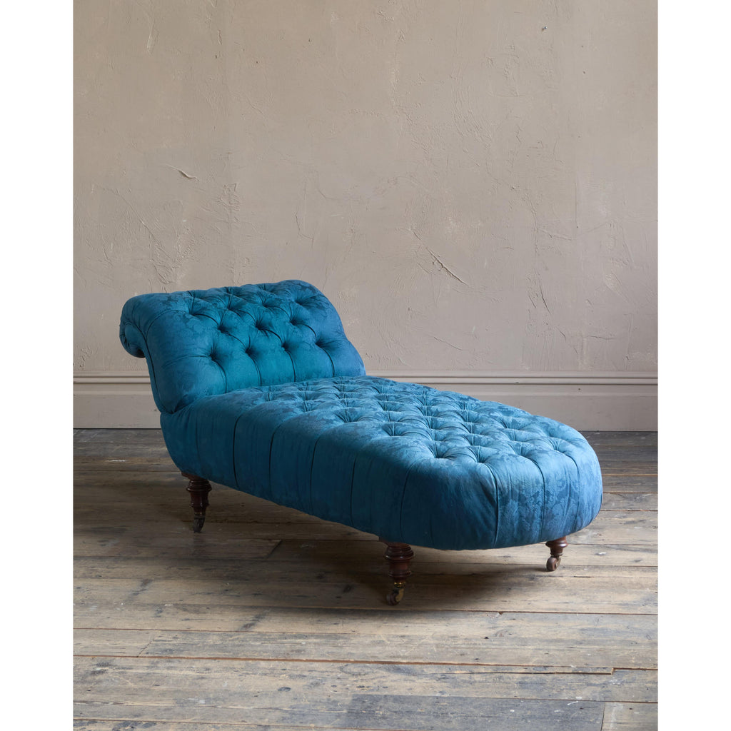 Antique Chaise Longue - blue damask-Antique Seating-KONTRAST