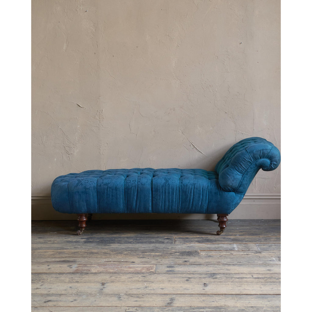 Antique Chaise Longue - blue damask-Antique Seating-KONTRAST