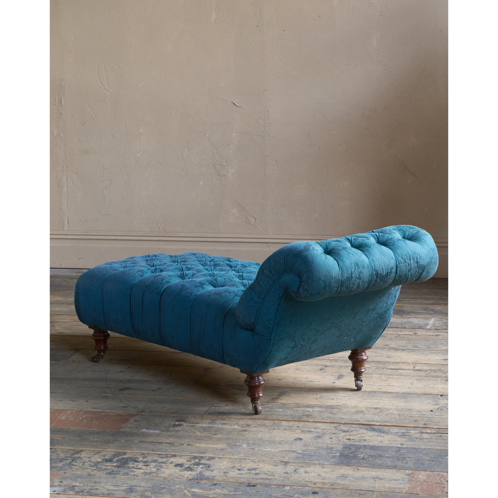 Antique Chaise Longue - blue damask-Antique Seating-KONTRAST