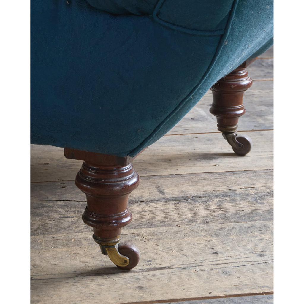 Antique Chaise Longue - blue damask-Antique Seating-KONTRAST