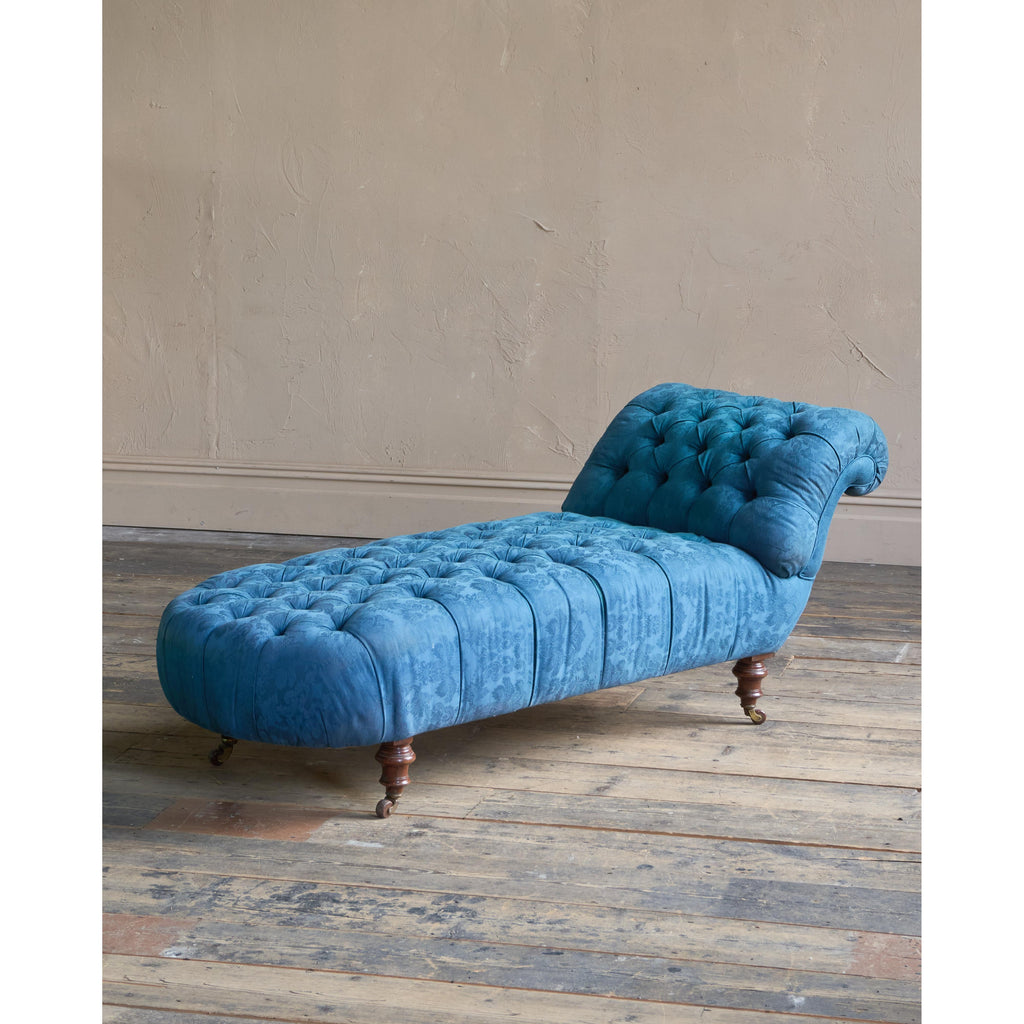 Antique Chaise Longue - blue damask-Antique Seating-KONTRAST
