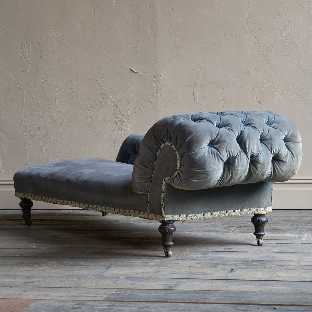 Antique Chaise Longue - original light blue velvet-Antique Seating-KONTRAST