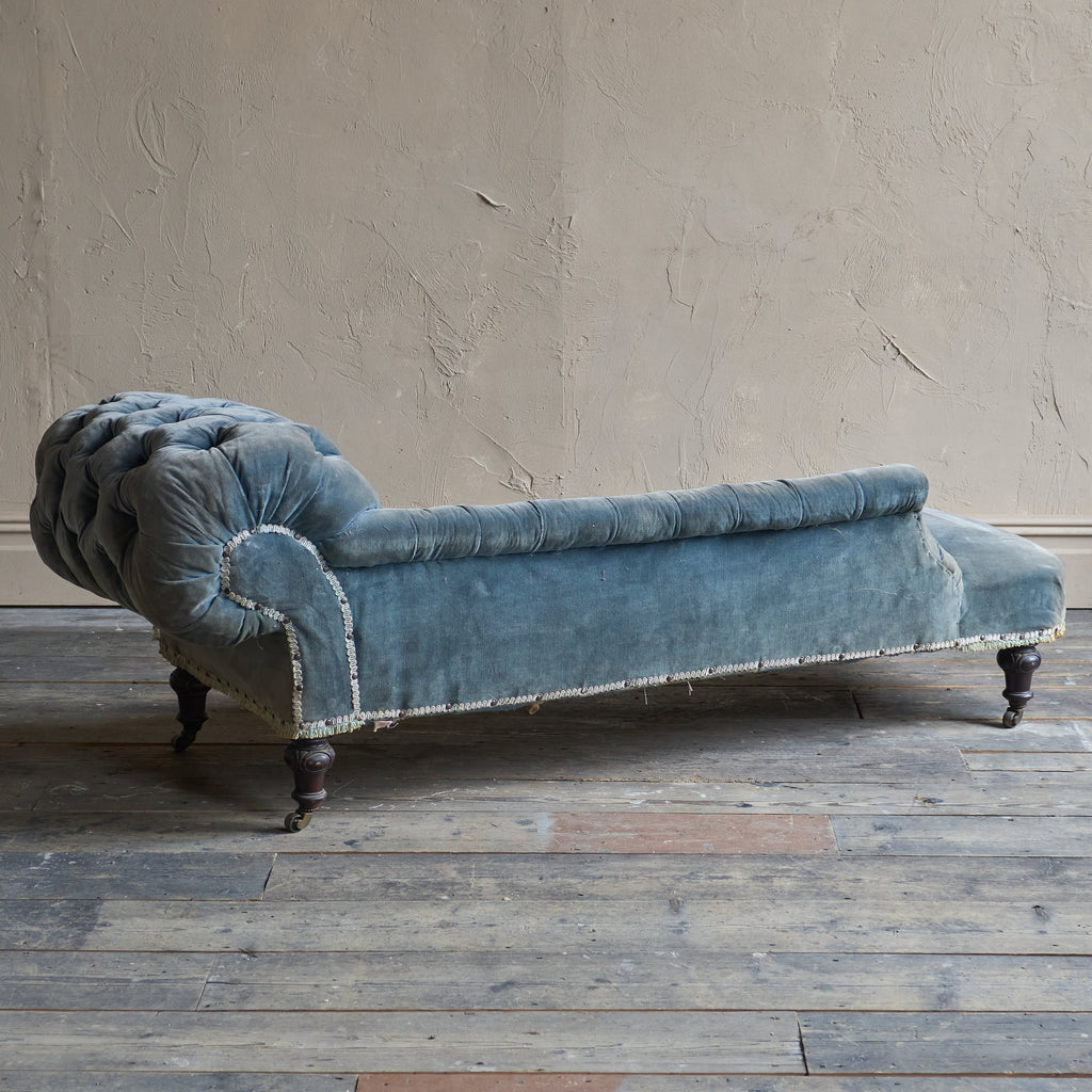 Antique Chaise Longue - original light blue velvet-Antique Seating-KONTRAST