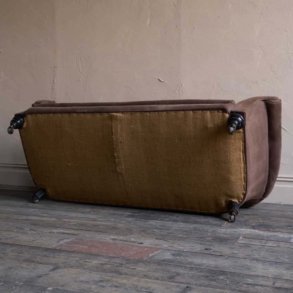 Antique Chesterfield - ebonised legs, brown heavy cotton covering-Antique Seating-KONTRAST