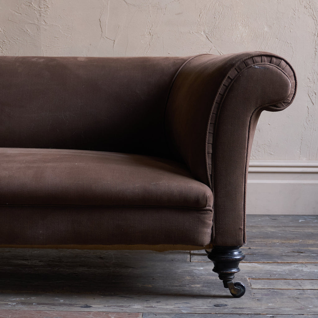 Antique Chesterfield - ebonised legs, brown heavy cotton covering-Antique Seating-KONTRAST