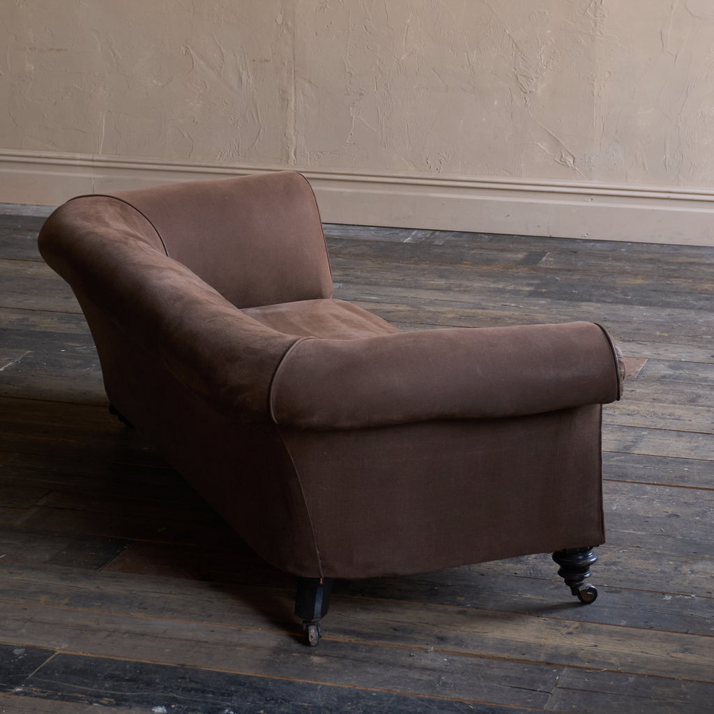 Antique Chesterfield - ebonised legs, brown heavy cotton covering-Antique Seating-KONTRAST