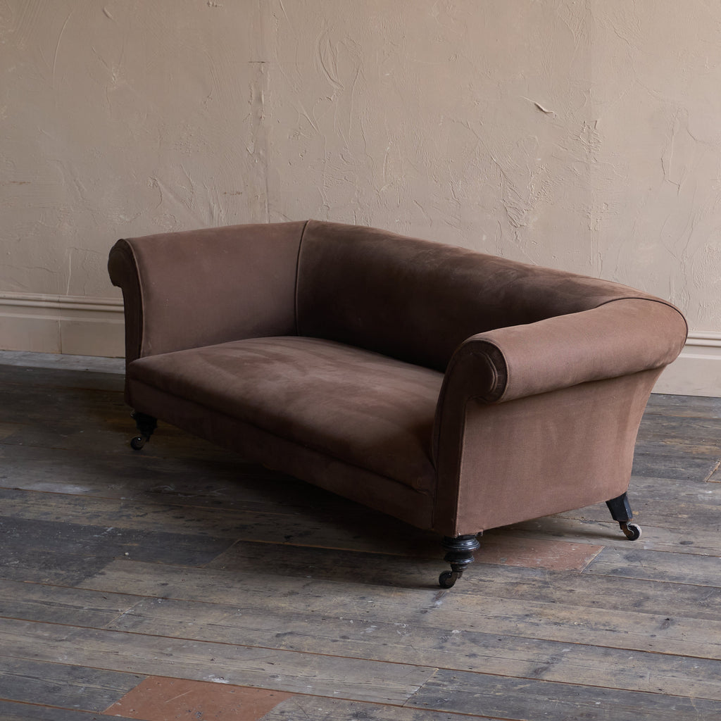 Antique Chesterfield - ebonised legs, brown heavy cotton covering-Antique Seating-KONTRAST