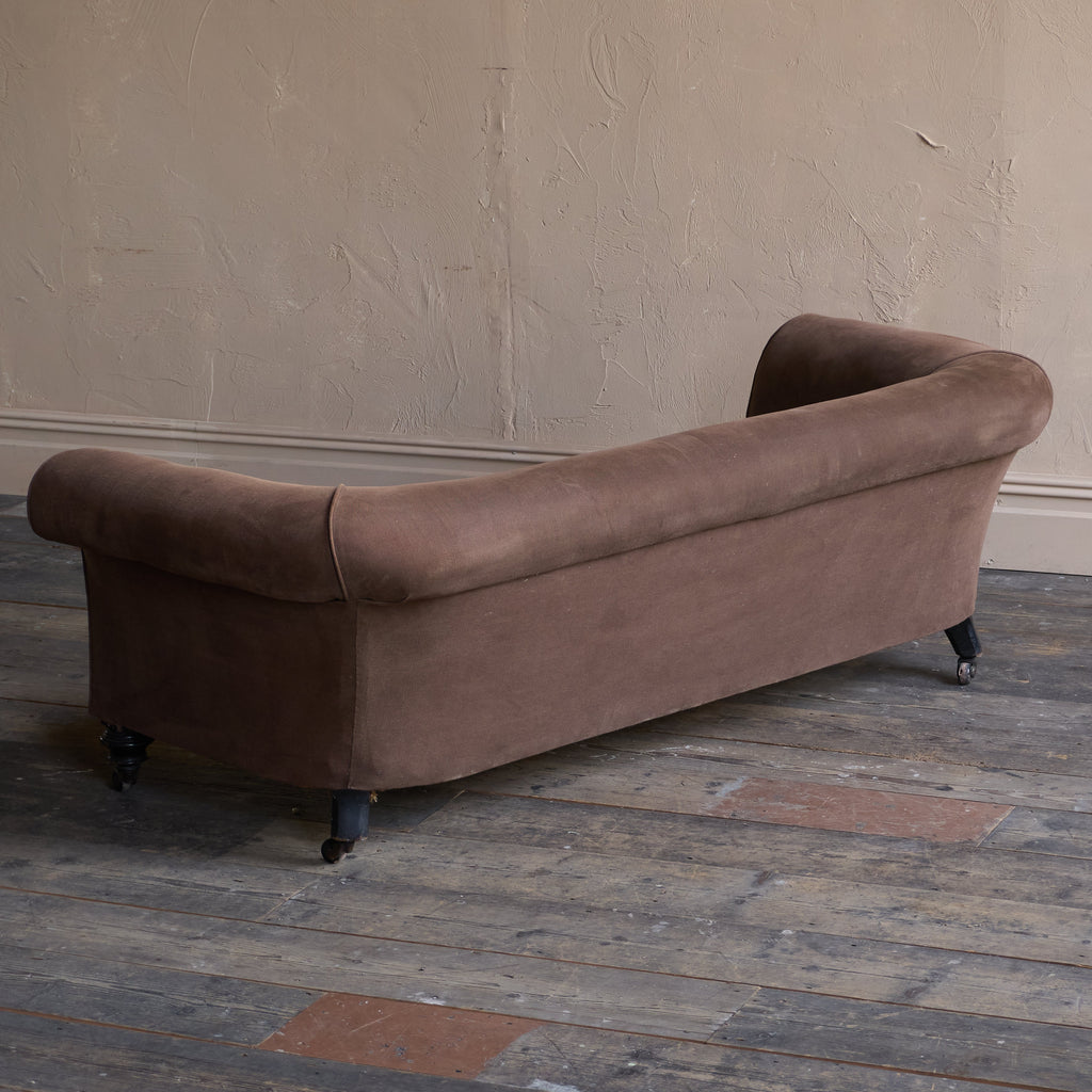 Antique Chesterfield - ebonised legs, brown heavy cotton covering-Antique Seating-KONTRAST