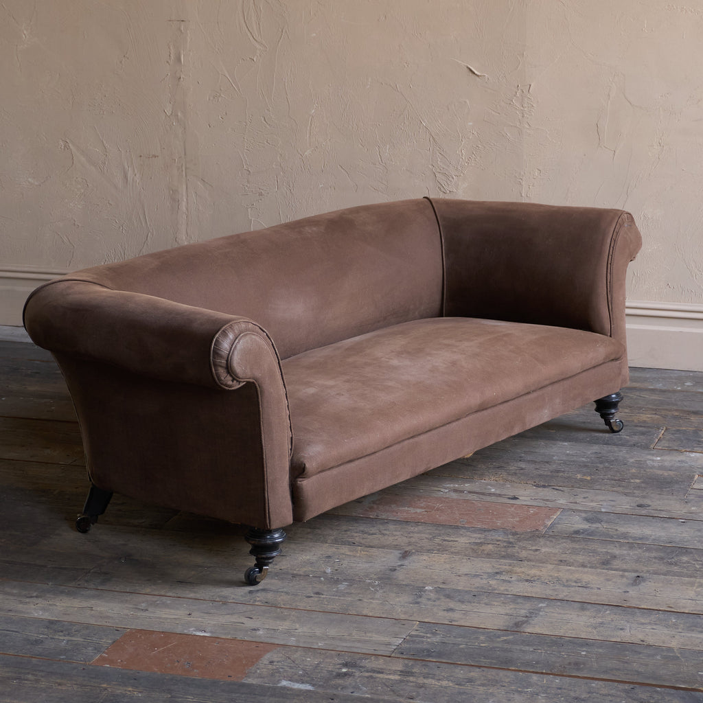 Antique Chesterfield - ebonised legs, brown heavy cotton covering-Antique Seating-KONTRAST