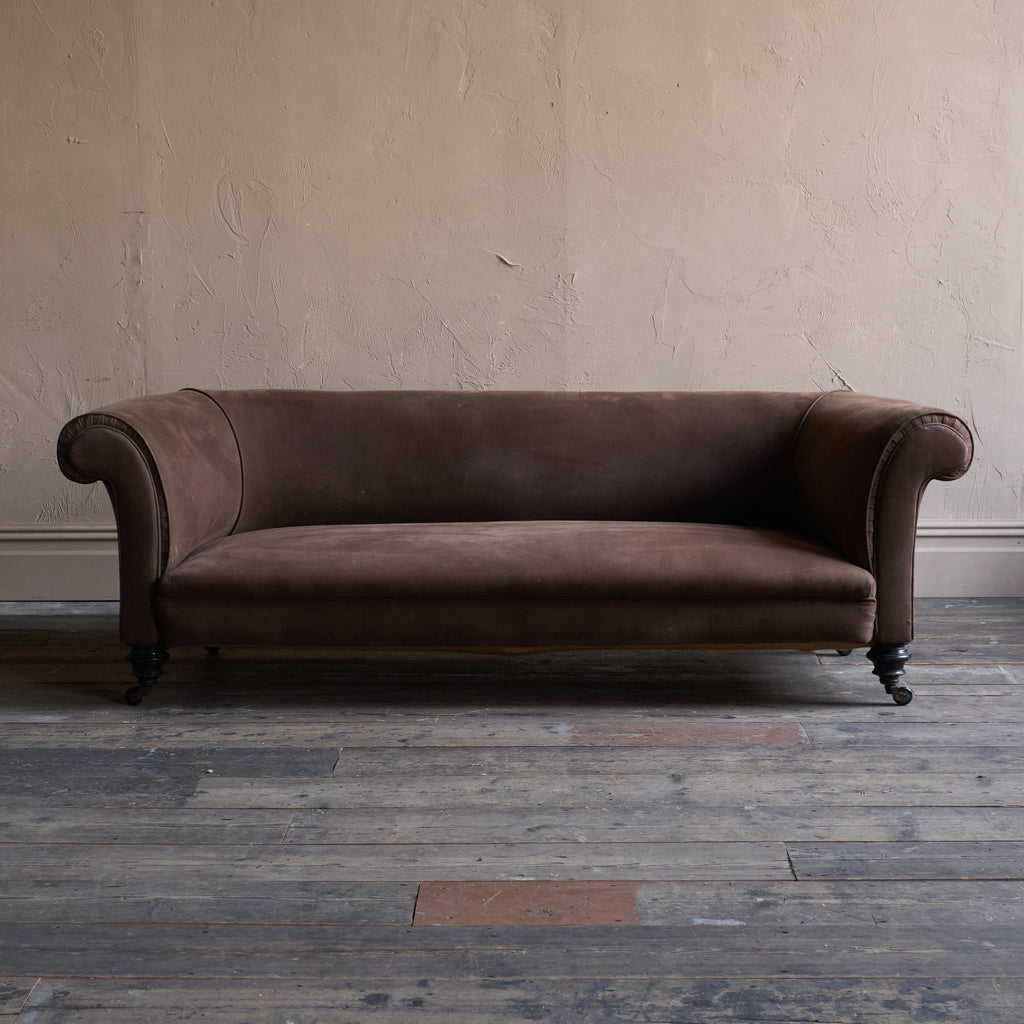 Antique Chesterfield - ebonised legs, brown heavy cotton covering-Antique Seating-KONTRAST