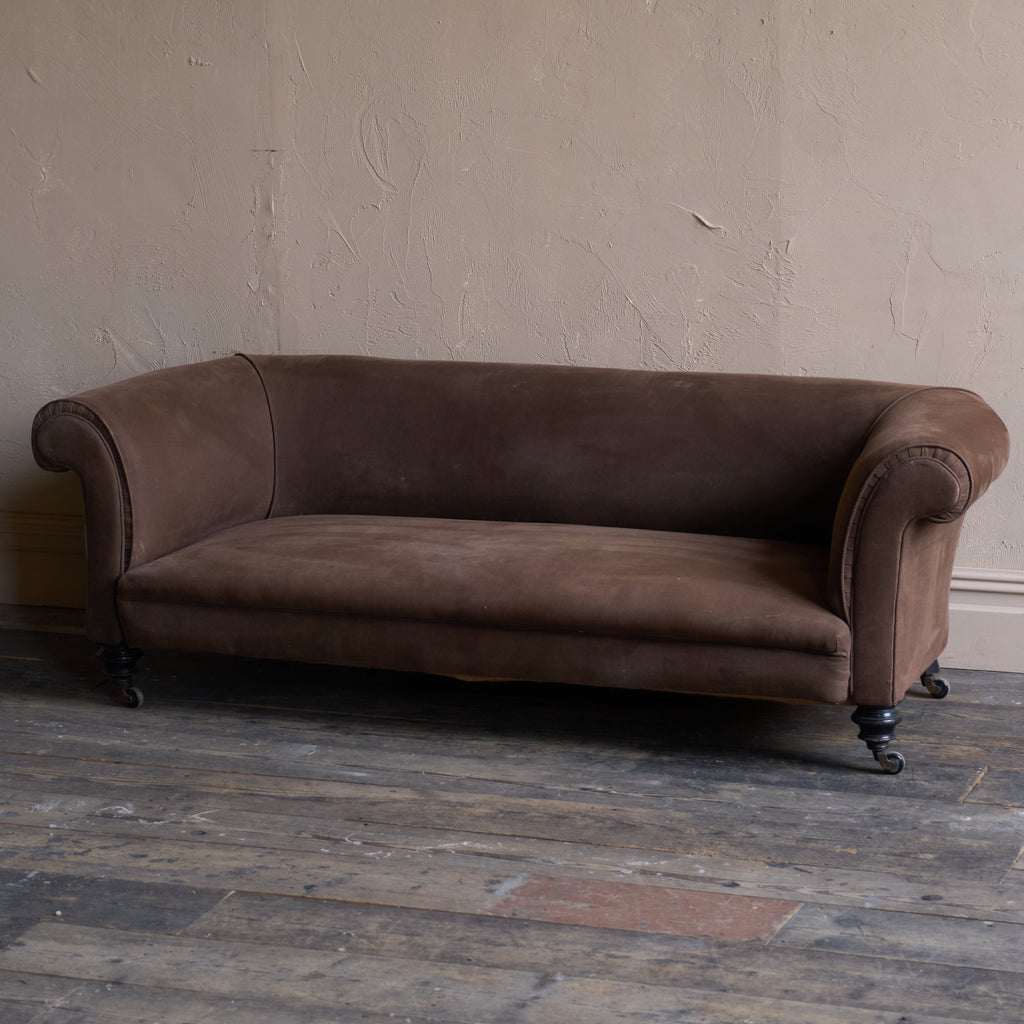 Antique Chesterfield - ebonised legs, brown heavy cotton covering-Antique Seating-KONTRAST