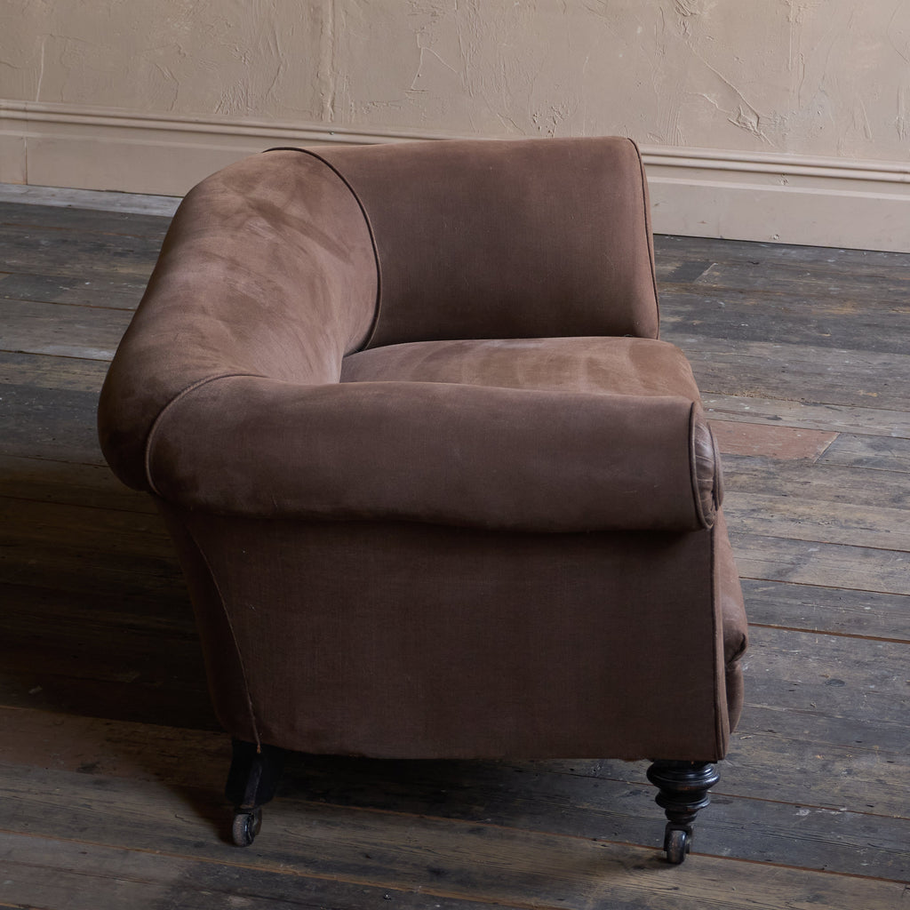 Antique Chesterfield - ebonised legs, brown heavy cotton covering-Antique Seating-KONTRAST