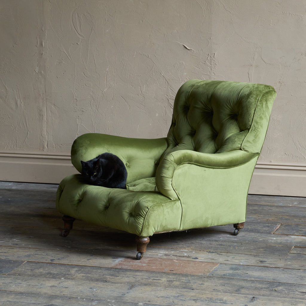 Antique Howard Style Armchair - green velvet-Antique Seating-KONTRAST