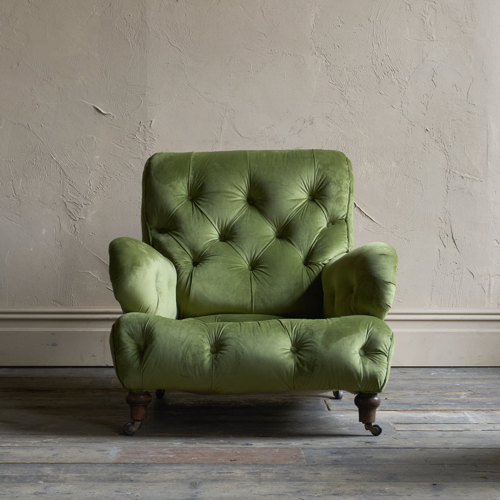 Antique Howard Style Armchair - green velvet-Antique Seating-KONTRAST