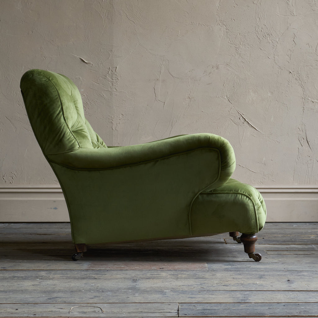 Antique Howard Style Armchair - green velvet-Antique Seating-KONTRAST