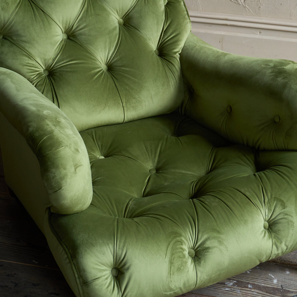 Antique Howard Style Armchair - green velvet-Antique Seating-KONTRAST