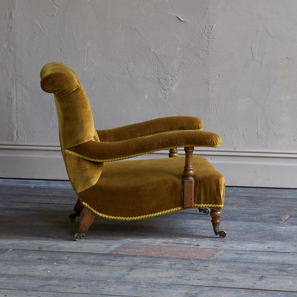 Antique Howard and Sons Open Armchair - gold velvet-Antique Seating-KONTRAST