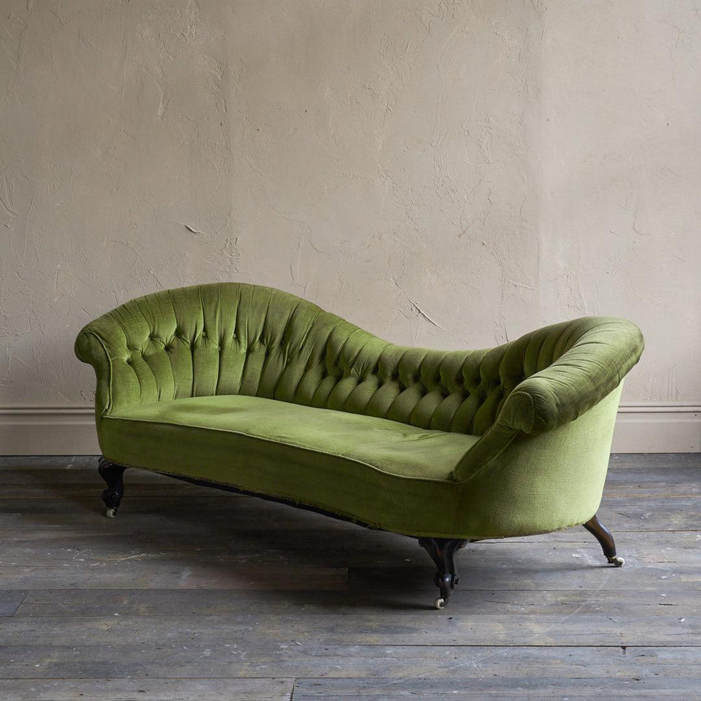 Antique Kidney Shaped Sofa - green velvet-Antique Seating-KONTRAST
