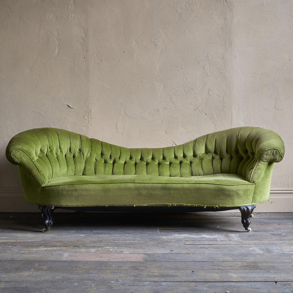 Antique Kidney Shaped Sofa - green velvet-Antique Seating-KONTRAST