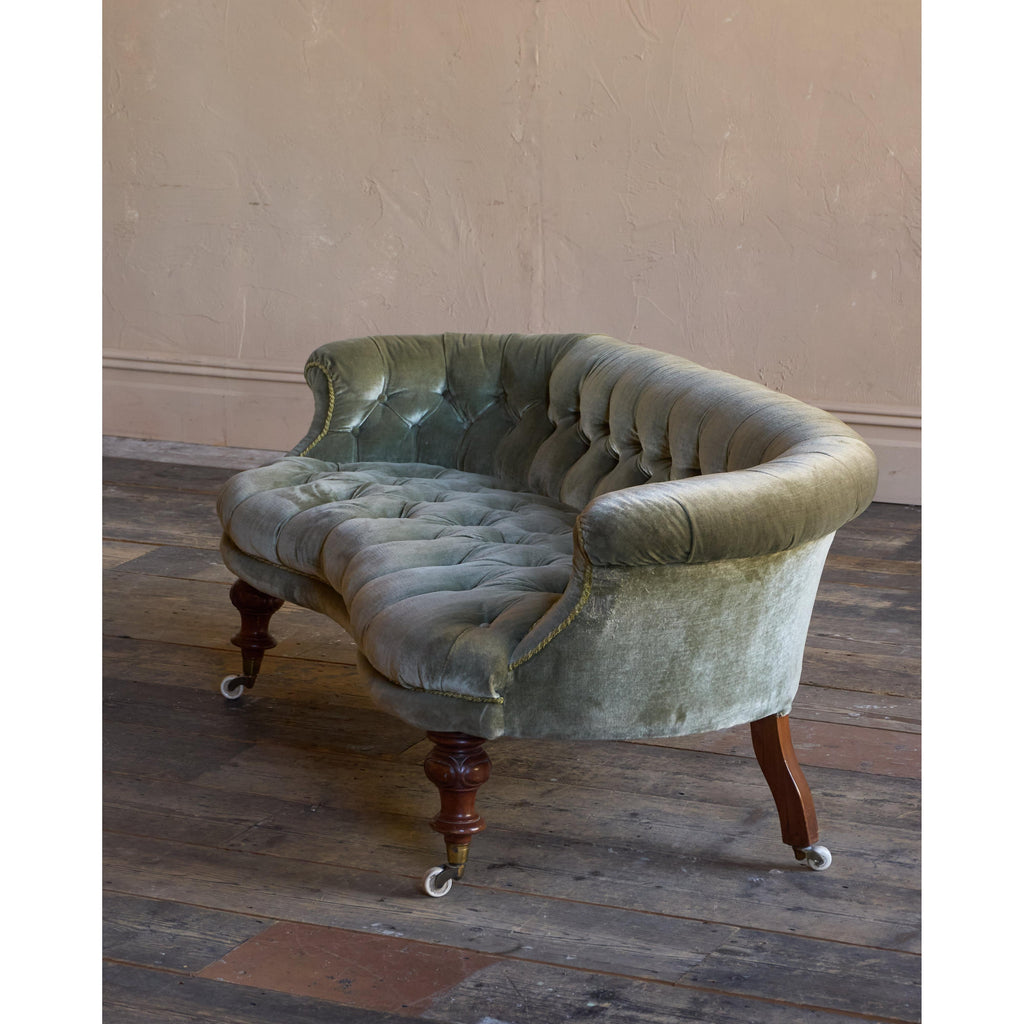 Antique Kidney Sofa - Green Velvet-Antique Seating-KONTRAST
