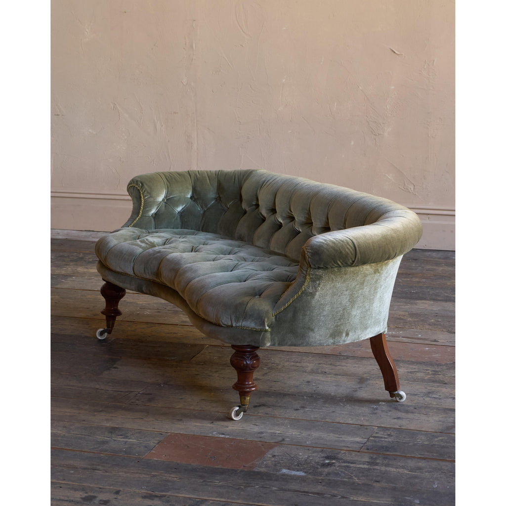 Antique Kidney Sofa - Green Velvet-Antique Seating-KONTRAST
