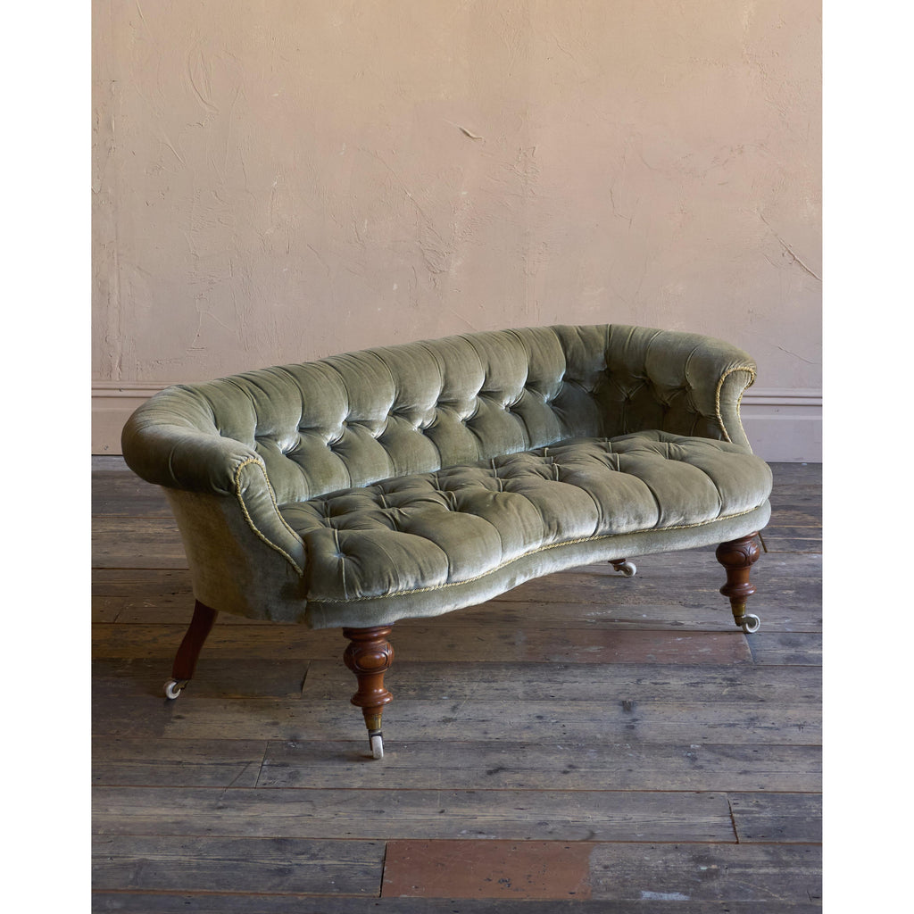Antique Kidney Sofa - Green Velvet-Antique Seating-KONTRAST