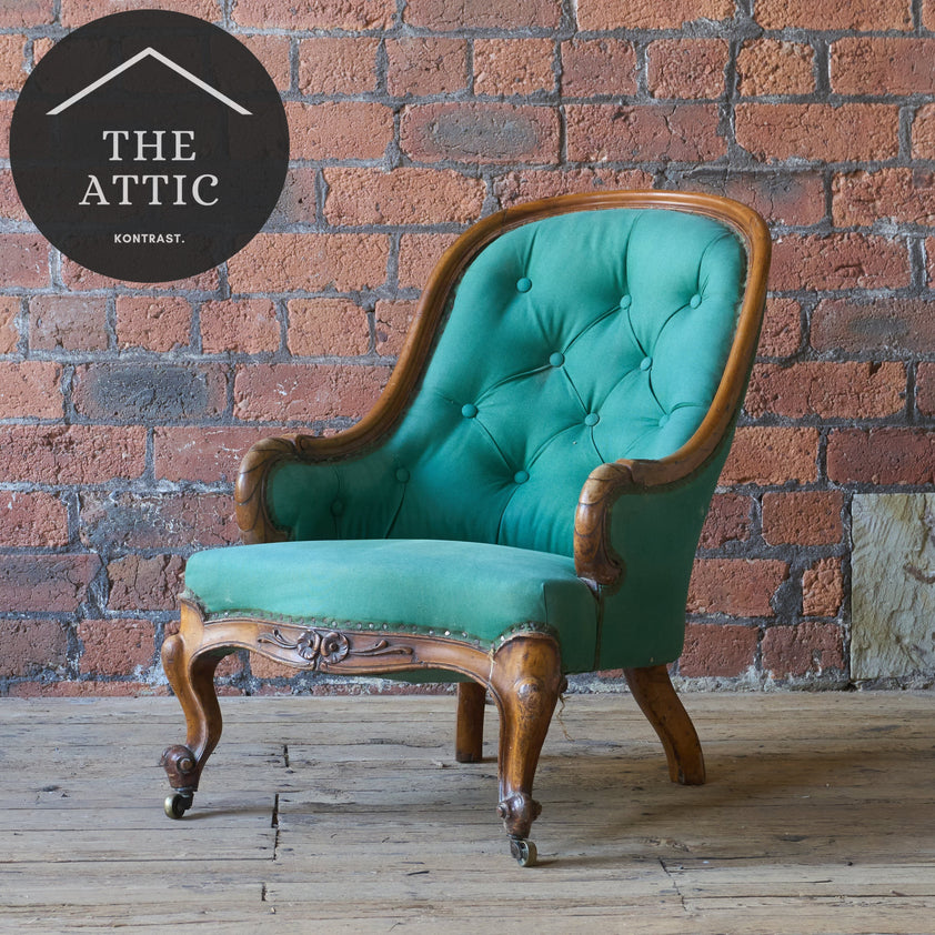 Antique Louis XV bedroom chair - green calico – KONTRAST