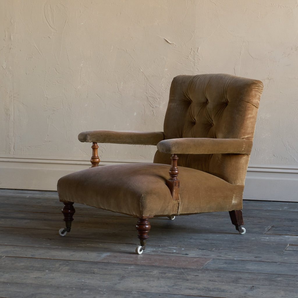 Antique Open Armchair - Golden Brown Velvet-Antique Seating-KONTRAST