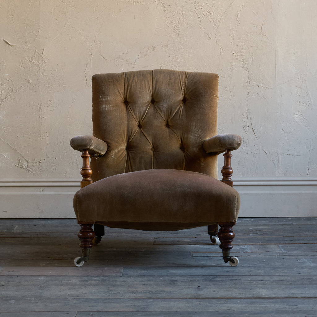 Antique Open Armchair - Golden Brown Velvet-Antique Seating-KONTRAST