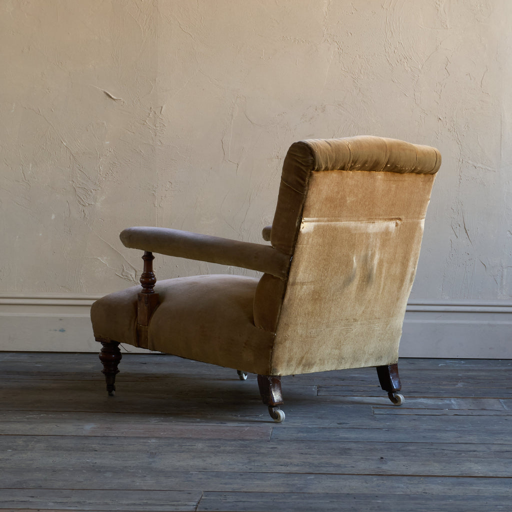 Antique Open Armchair - Golden Brown Velvet-Antique Seating-KONTRAST