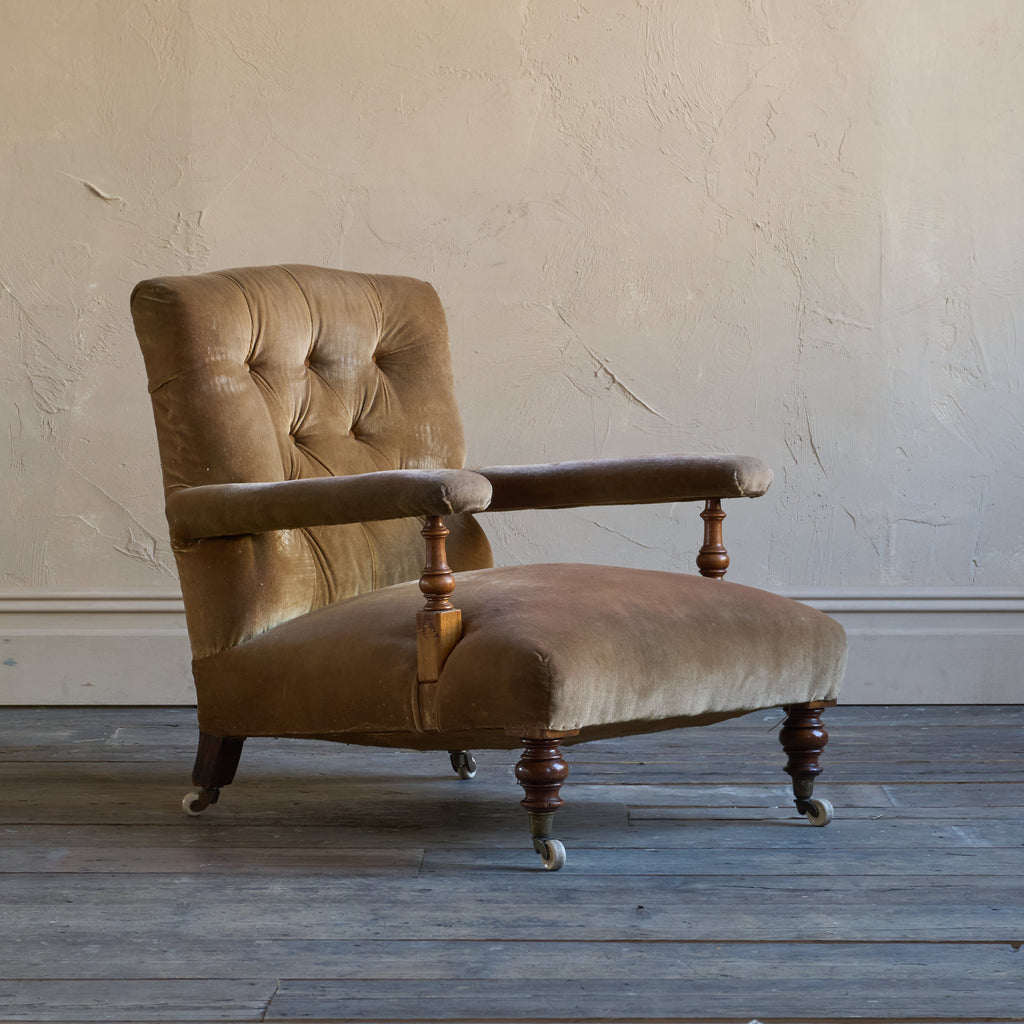 Antique Open Armchair - Golden Brown Velvet-Antique Seating-KONTRAST