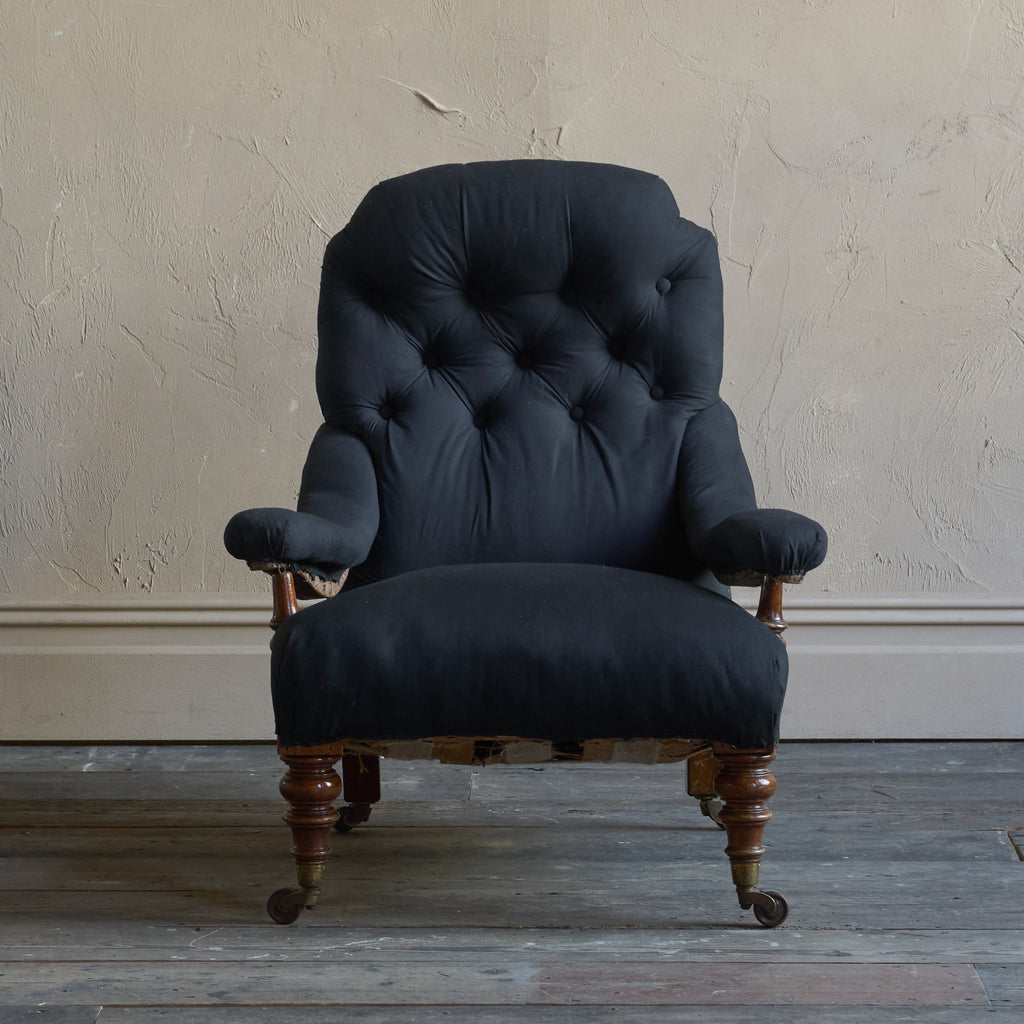 Antique Open Armchair - black calico-Antique Seating-KONTRAST