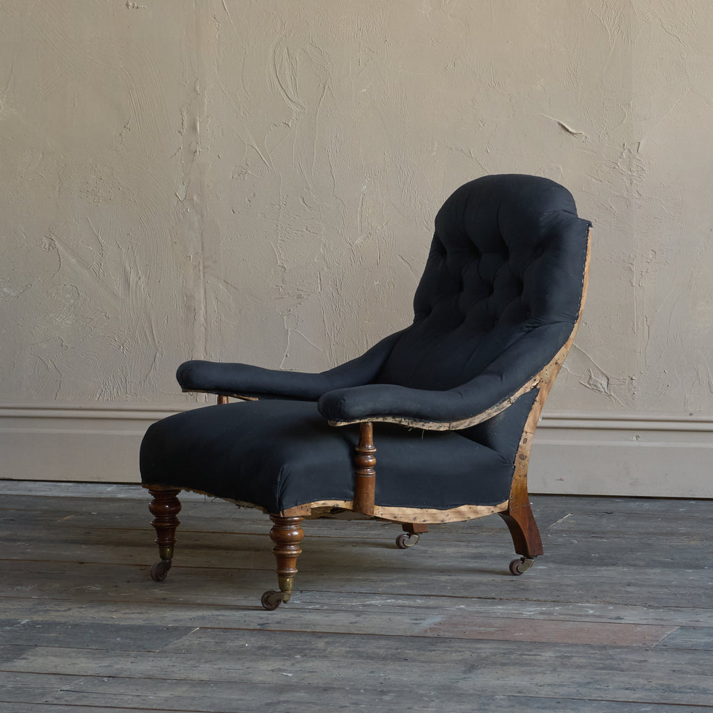 Antique Open Armchair - black calico-Antique Seating-KONTRAST