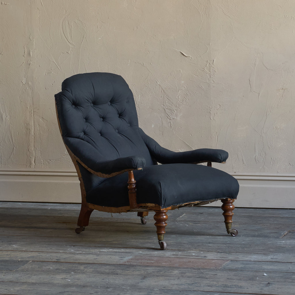 Antique Open Armchair - black calico-Antique Seating-KONTRAST