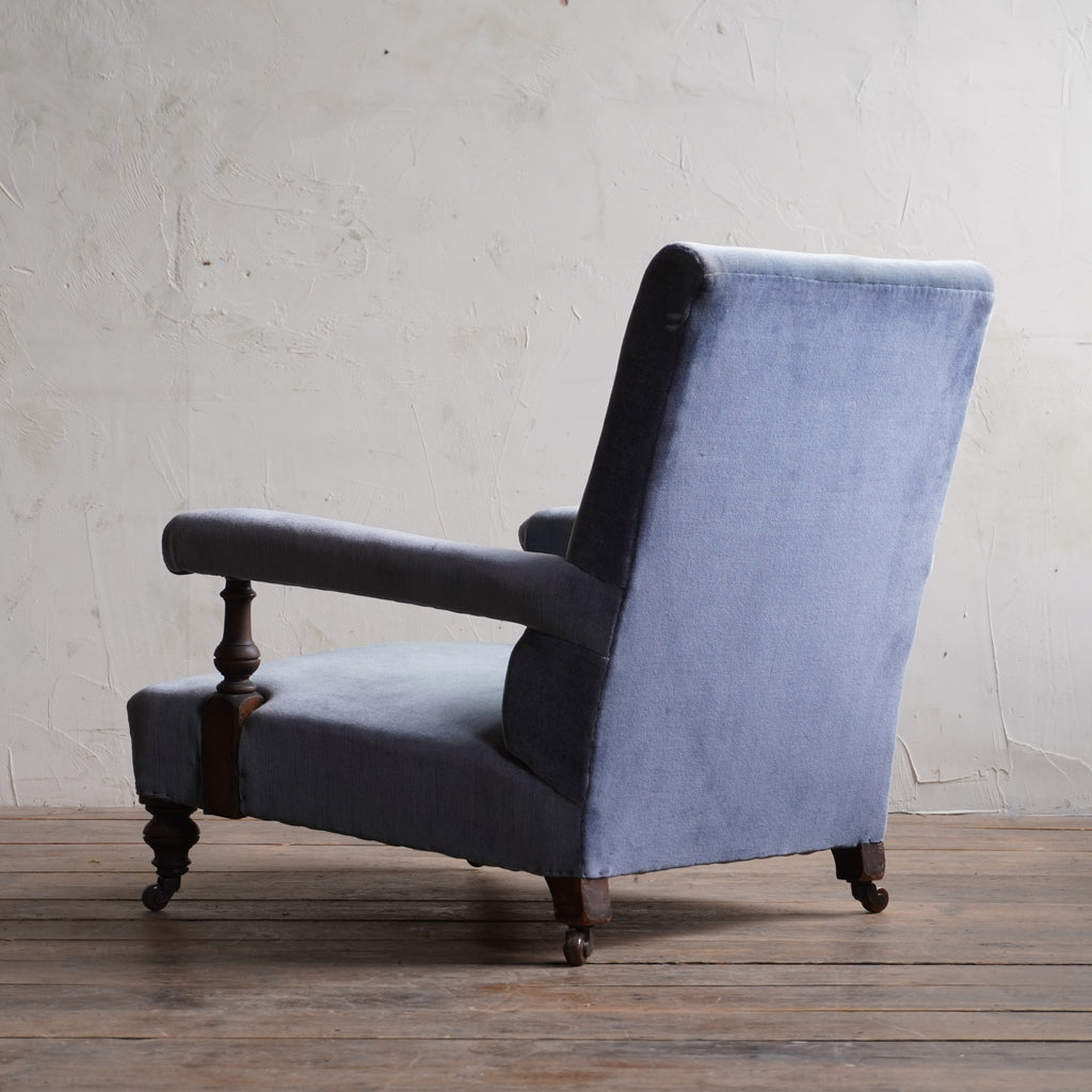 Antique Open Armchair - blue velvet.-Antique Seating-KONTRAST