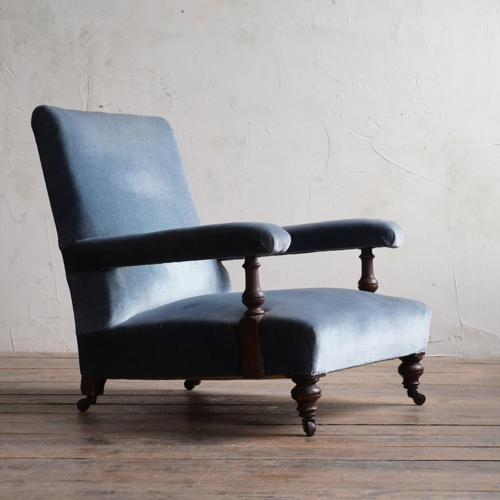 Antique Open Armchair - blue velvet.-Antique Seating-KONTRAST