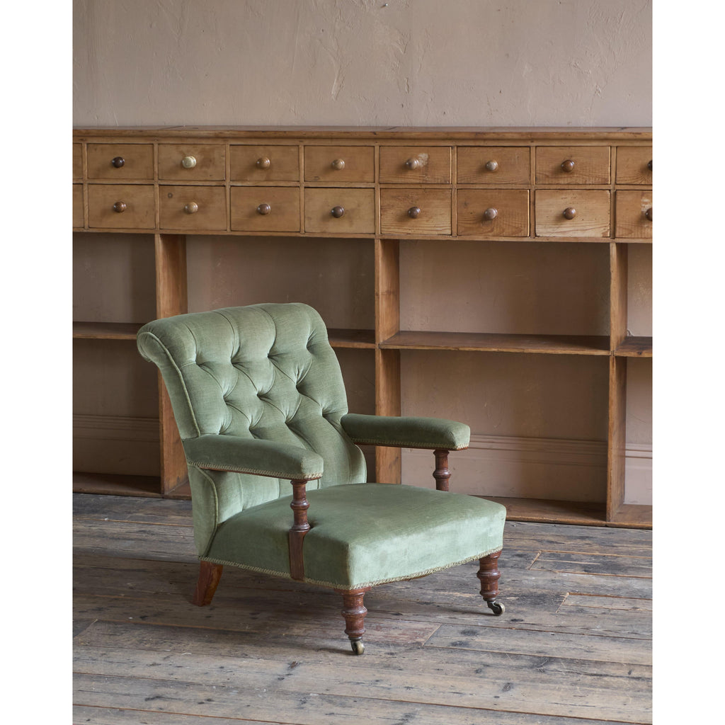 Antique Open Armchair - green velvet-Antique Seating-KONTRAST