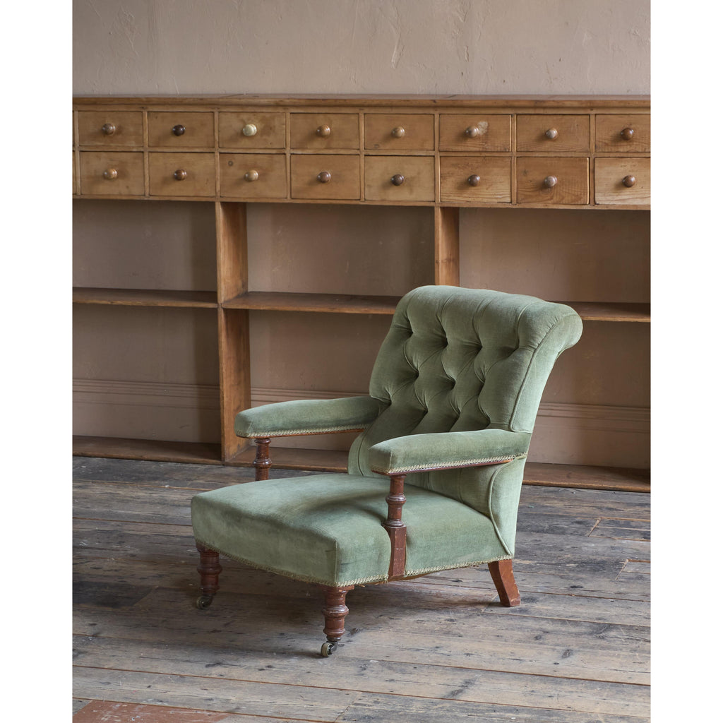 Antique Open Armchair - green velvet-Antique Seating-KONTRAST