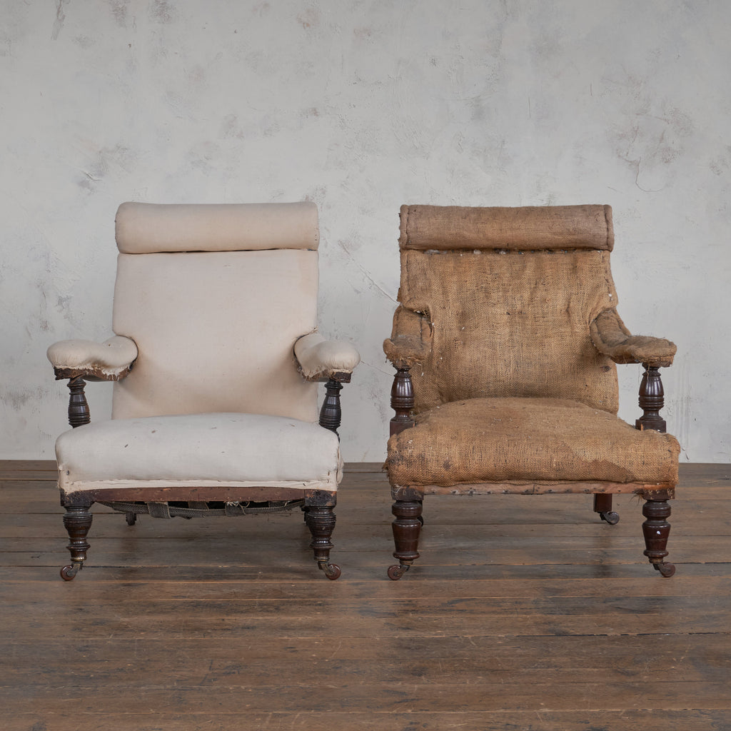 Antique Open Armchairs with bolster head - matched pair-KONTRAST