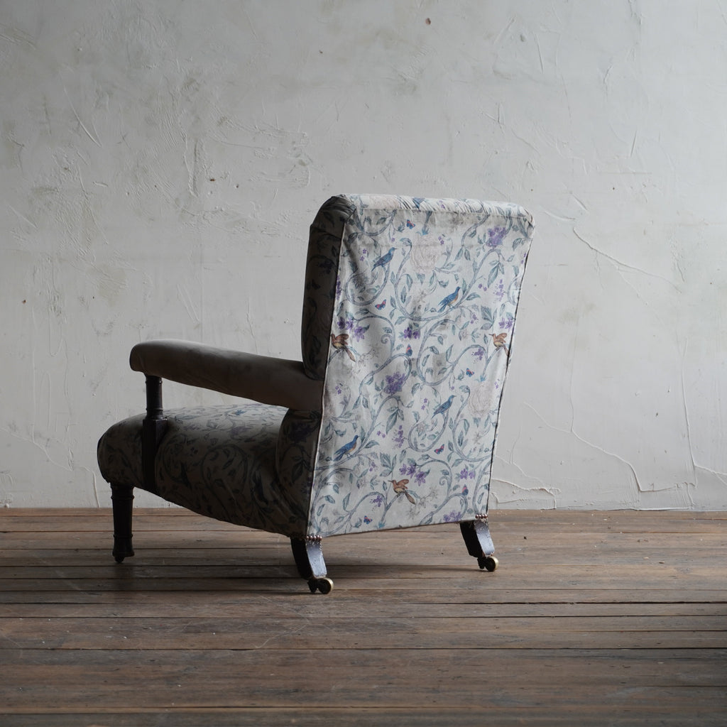 Antique Open armchair - floral bird print velvet.-KONTRAST